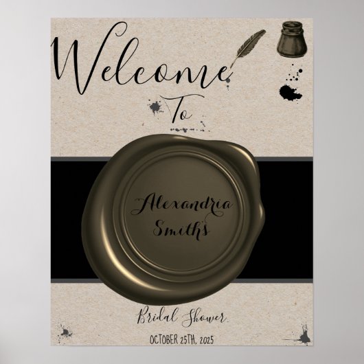 Bruidsschuurbord 'Feather Pen & Inkwell Welcome' Poster (Voorkant)