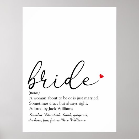 Bruidsscript definitie Bruiloft Bruidsshowers Bord Poster (Voorkant)