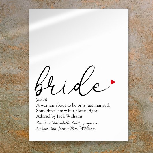 Bruidsscript definitie Bruiloft Bruidsshowers Bord Poster
