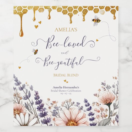 Bruidsshower: Bee-Loved en Bee-Youtiful Wijn Etiket (Enkel label)