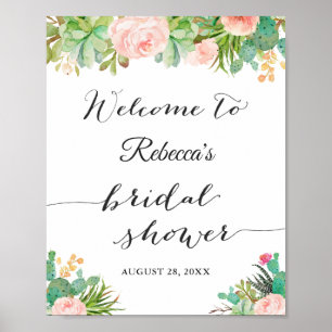Bruidsshower bord met vetplant en cactus bloemen poster