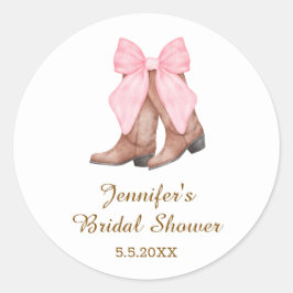 bruidsshower cowgirl laarzen met strik western  ronde sticker
