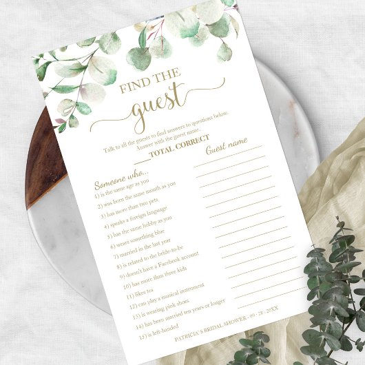 Bruidsshower groen Flyer Vind de gast spel