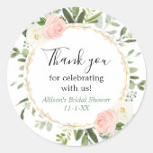 Bruidsshower groen goud roze eucalyptus ronde sticker (Voorkant)