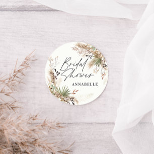 Bruidsshower pampas gras modern zwart elegant vier ronde sticker