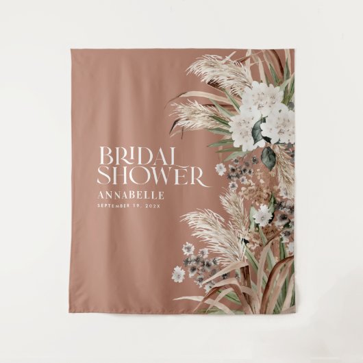 Bruidsshower pampas modern elegant terracotta wandkleed (Voorkant)
