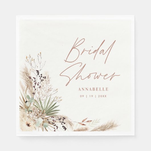 Bruidsshower pampasgras modern boho elegant servet (Voorkant)