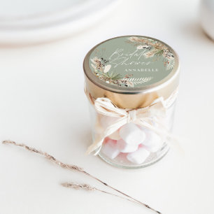 Bruidsshower pampasgras modern groen elegant ronde sticker