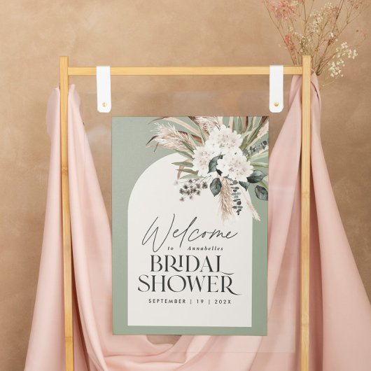 Bruidsshower pampasgras moderne saliegroene schuim poster