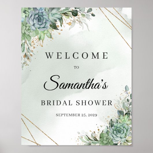 Bruidsshower welkomstbord met succulenten eucalypt poster (Voorkant)