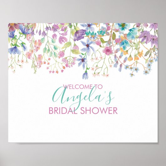 Bruidsshower welkomstbord met veldboeket poster (Voorkant)