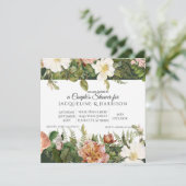 Bruidsshowers | Forest Coral en Ivoor Rozen Bloeme Kaart (Staand voorkant)