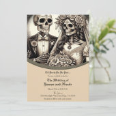 Bruidsskelet en Bruidegom Beige Kleur Trouwen Kaart (Staand voorkant)