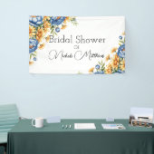 Bruidssluier met blauwe pioenrozen en gele margrie spandoek (Beurs)