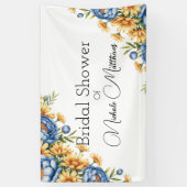 Bruidssluier met blauwe pioenrozen en gele margrie spandoek (Verticaal)