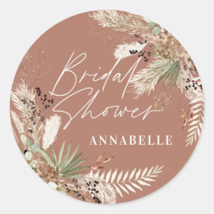 Bruidssluier pampasgras modern elegant ronde sticker