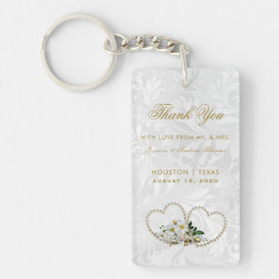 Bruidssouvenir Parel Hartjes & Bloemen Damast Sleutelhanger