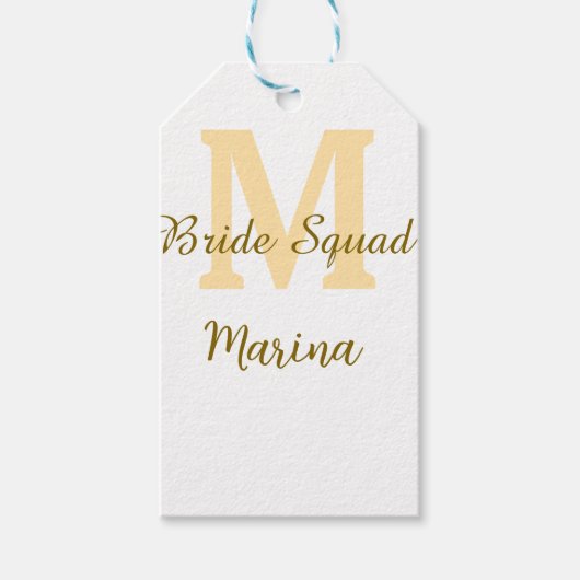 Bruidssquadron monogram gouden bruiloftsdouche een cadeaulabel (Voorkant)