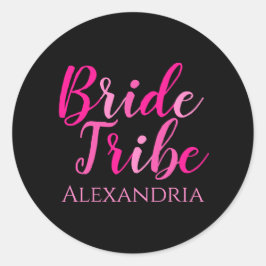 Bruidsstam Bruidsfeestje Heet Roze Zwart Ronde Sticker