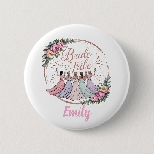 Bruidsstam Custom Naam Bachelorette Feestje Ronde Button 5,7 Cm (Voorkant)
