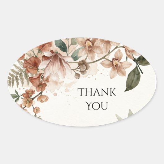 Bruidssticker met Orchidee en Varens Ovale Sticker (Voorkant)