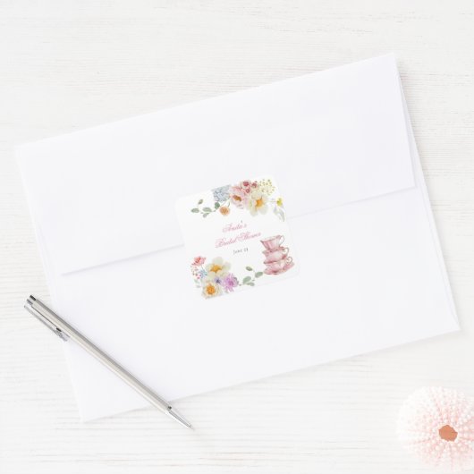 Bruidssuiker Thee Bruiloft Vierkante Sticker (Envelop)