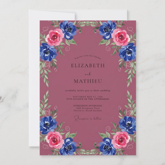 Bruidstaart met Cobalt Ranunculus Kaart (Voorkant)