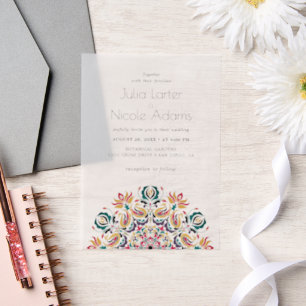 Bruidstaart Zwanen Vogels Lotus Bloemen Mandala Hu Vellum Uitnodigingen