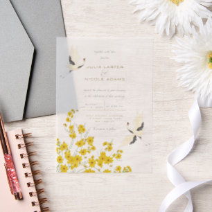 Bruidstaart Zwanen Vogels Lotus Bloemen Mandala Hu Vellum Uitnodigingen