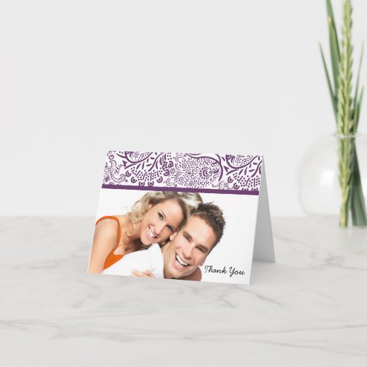 Bruidstaartkaartjes Plum Love Birds Bedankkaart (Voorkant)