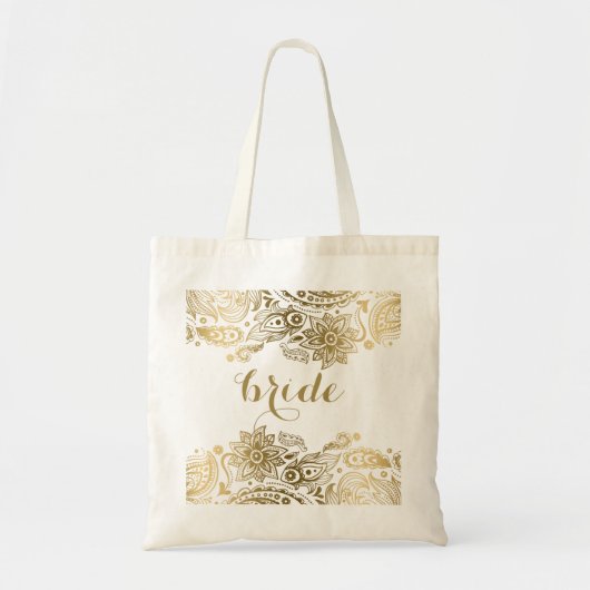 Bruidstas Gouden Bloemen Kant paisley Tote Bag (Voorkant)