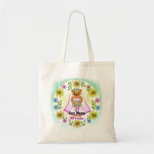 Bruidstas met bloemmotief voor poezen bruiloft tote bag (Voorkant)