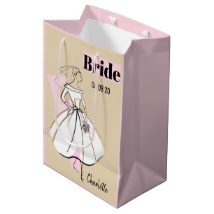 Bruidstas neutrale bruid cadeau tas medium roze cadeauzakje
