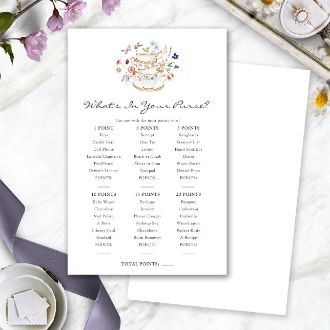 Bruidstas Tea Game (What's In Your Purse Bridal Tea Game by Painted Paperie
)