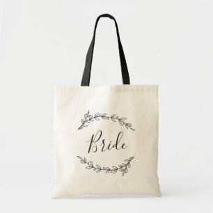 Bruidstas. Zwart-wit botanische bruiloft Tote Bag