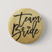 Bruidsteam Diamond Bruiloftsfeest Chic Goud Glitte Ronde Button 5,7 Cm (Voorkant)