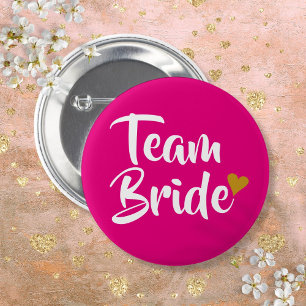 Bruidsteam Goud Hart Roze en Goud Ronde Button 5,7 Cm