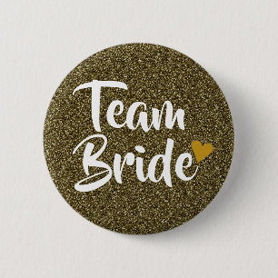 Bruidsteam Gouden Hart Glitter Ronde Button 5,7 Cm