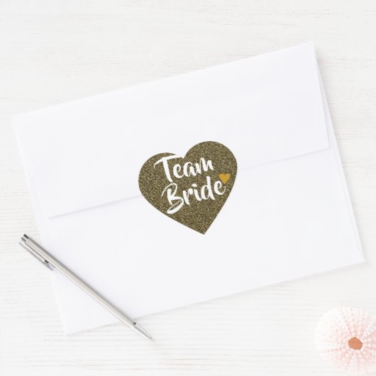 Bruidsteam Gouden Hart Glitters Hart Sticker (Envelop)