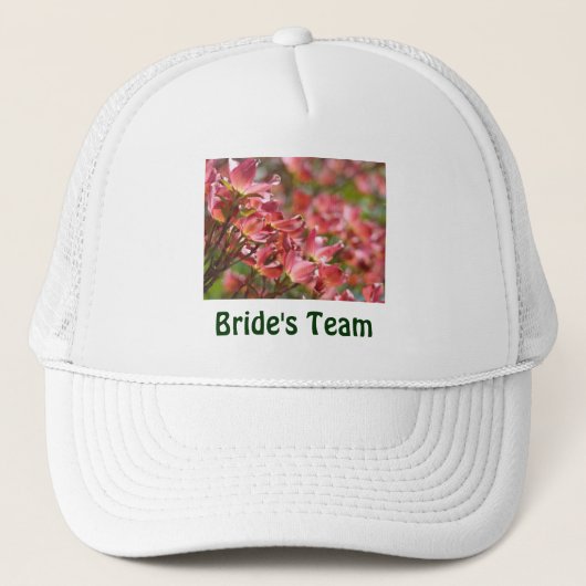 Bruidsteam heeft Whtie Roze Bloemstuk Bruiloft Fee Trucker Pet (Voorkant)