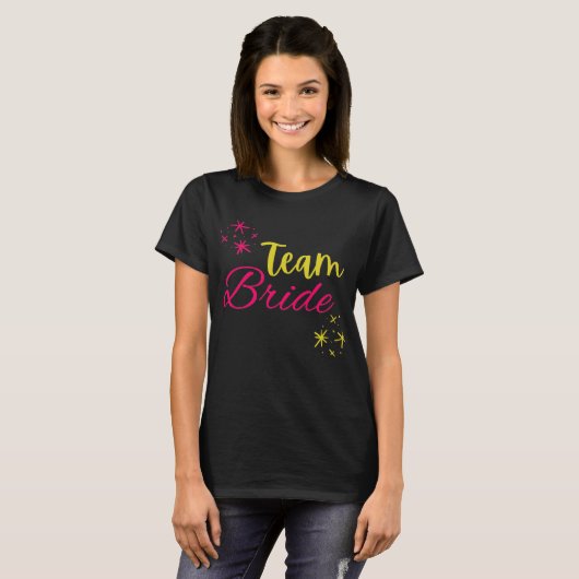 Bruidsteam Roze en Gele Bruid Bachelorette T-shirt (Voorkant volledig)