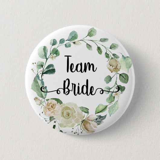 Bruidsteam Rozenwaterverf Krans Calligrafie chic Ronde Button 5,7 Cm (Voorkant)