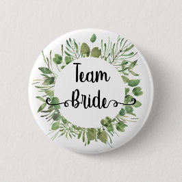 Bruidsteam waterverf botanische bladkrans ronde button 5,7 cm