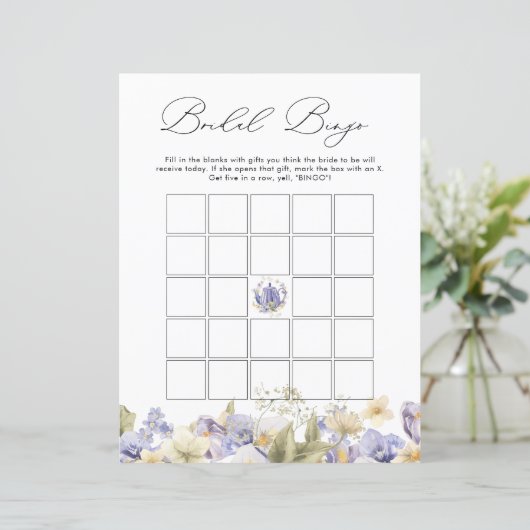 Bruidsthee Paarse Bloemen Bingo spel (Staand voorkant)