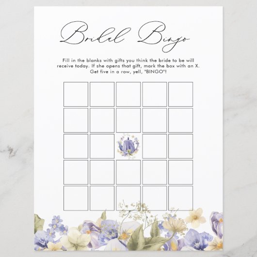 Bruidsthee Paarse Bloemen Bingo spel (Voorkant)