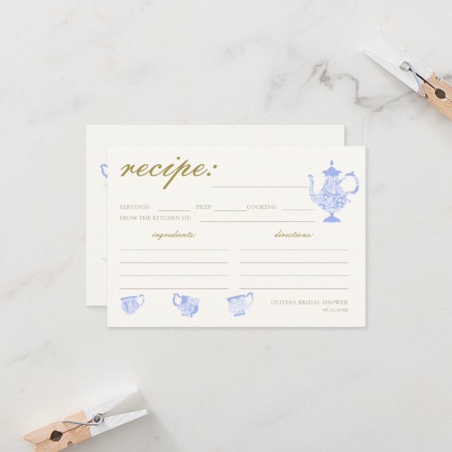 Bruidstheeservies met Kanten Shower Receptkaart  (Voorkant / Achterkant in situ)