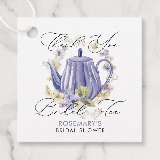 Bruidstheetijd Paarse Theepot Bruiloft Bedankjes Labels (Voorkant)
