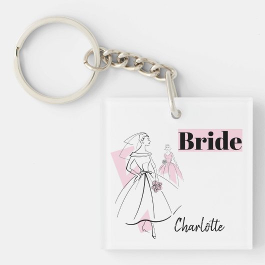 Bruidsttrousseau Roze Bruid sleutelhanger (Voorkant)