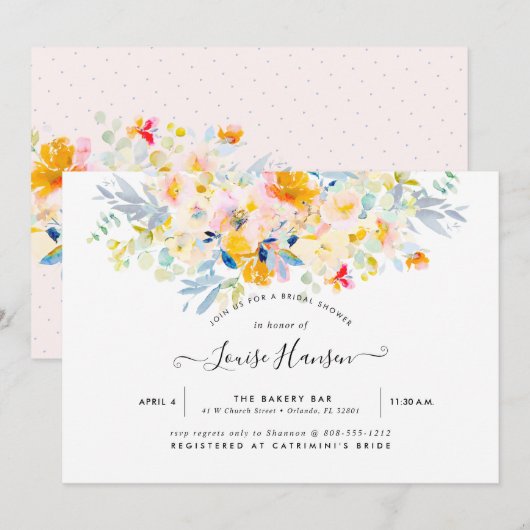 Bruidsuitnodiging, Aquarel Midsummer Blush Cream Kaart (Voorkant / Achterkant)