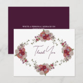 Bruidsuitnodiging Bedanktkaart met Burgundy Bloeme Bedankkaart (Voorkant / Achterkant)